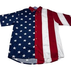 Cotton Traders USA Flag Patriotic Short Sleeve Button Down Shirt Men's Size XL